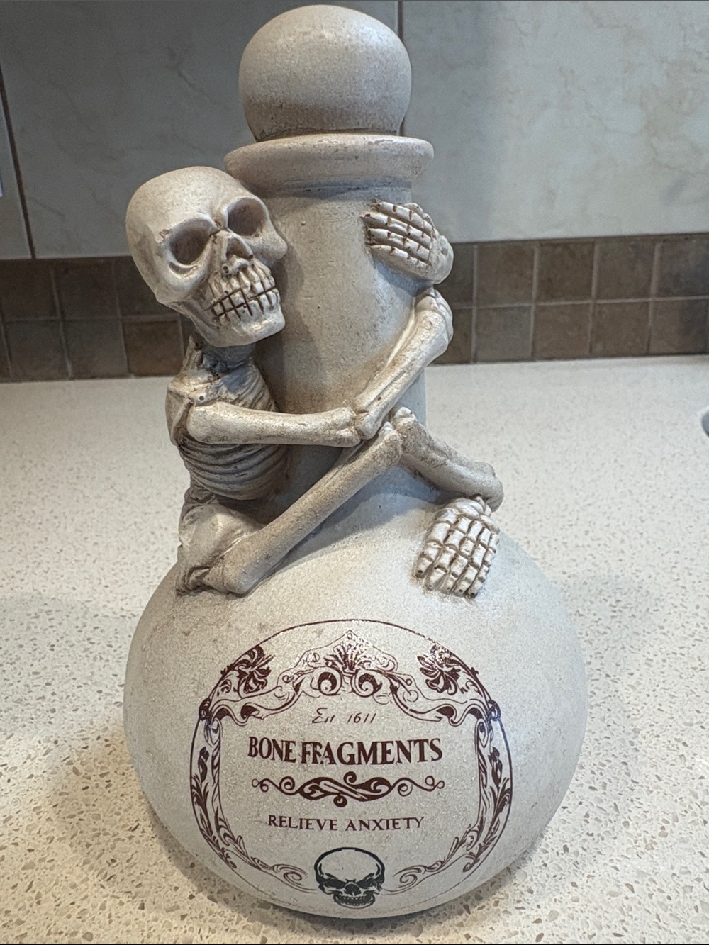 Halloween Decor NWT Bone Fragments Relieve Anxiety Skeleton Bottle